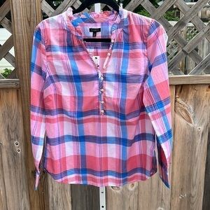 NWT Talbots Summer Plaid Sheer Top Size XS